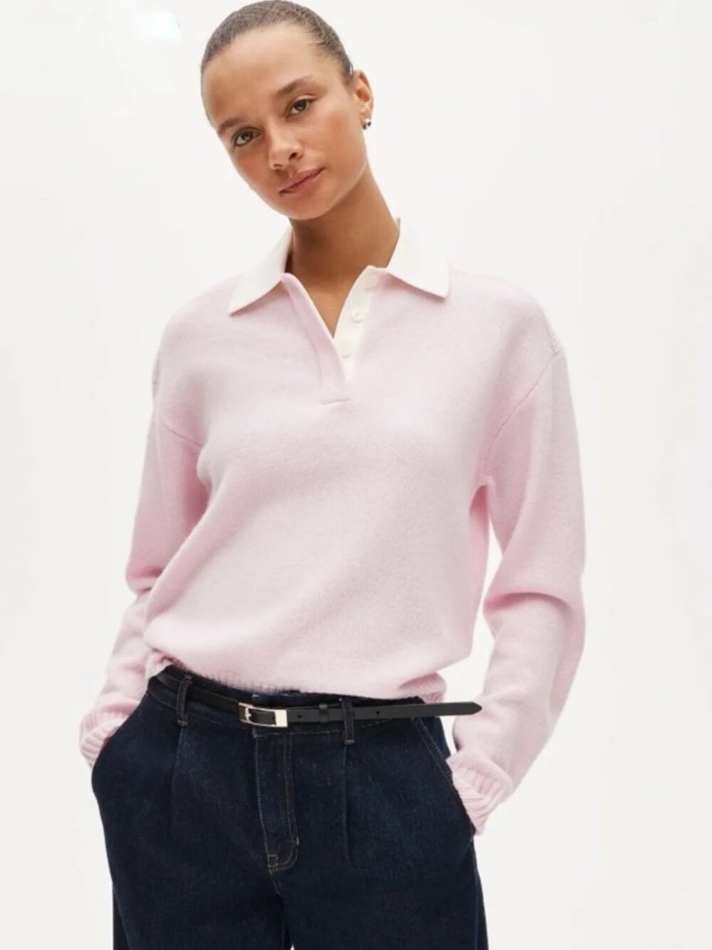 J.Crew Lambswool Sweater Polo Pink White Collar NWOT Size S